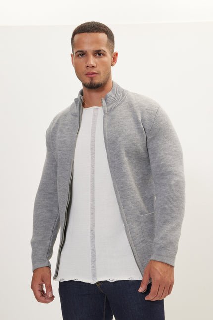 Men's Full-Zip Cardigan - Grey | Ron Tomson