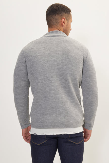 Men's Full-Zip Cardigan - Grey | Ron Tomson