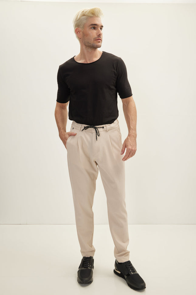 Men's Drawstring Casual Pants - Stone | Ron Tomson
