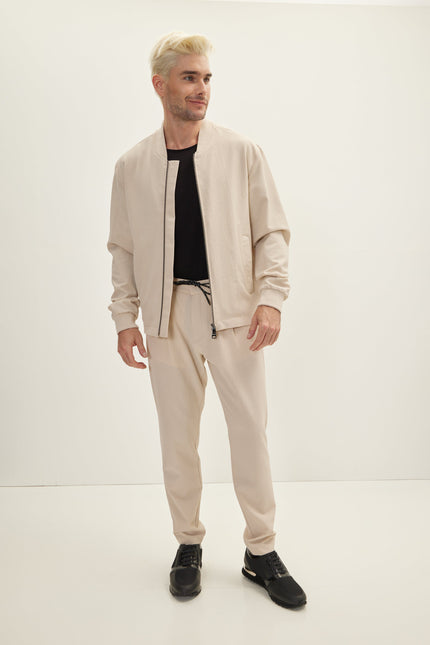 Men's Drawstring Casual Pants - Stone | Ron Tomson