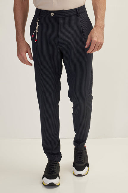 Men's Tailored Pinstripe Casual Pants - Navy | Ron Tomson