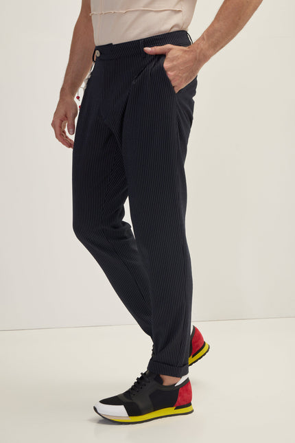 Men's Tailored Pinstripe Casual Pants - Navy | Ron Tomson