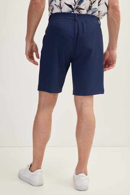 Men's Waffle Stretch Cotton Shorts - Navy | Ron Tomson
