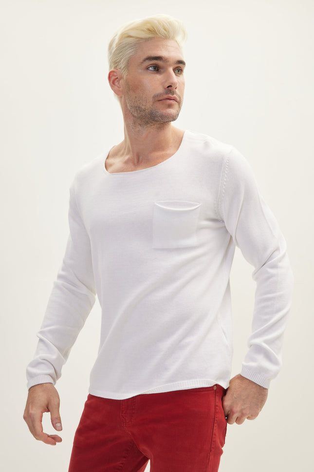 Men's Lightweight Crew-Neck Sweater - Off-White | Ron Tomson