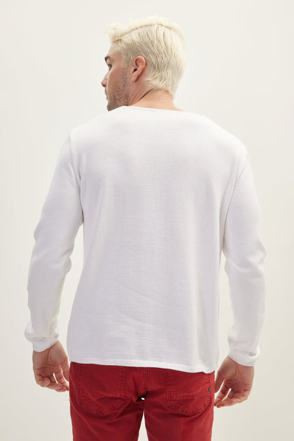 Men's Lightweight Crew-Neck Sweater - Off-White | Ron Tomson