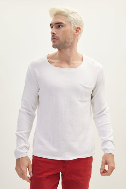 Men's Lightweight Crew-Neck Sweater - Off-White | Ron Tomson