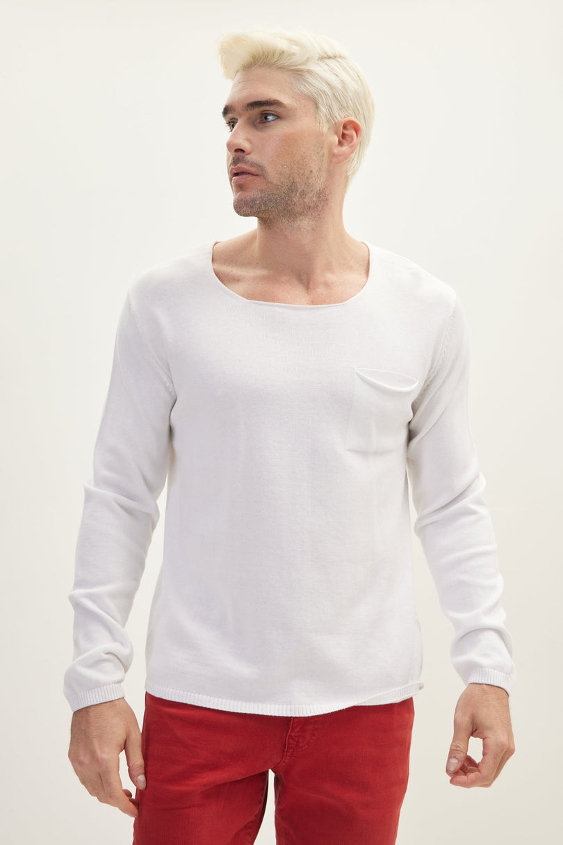 Men's Lightweight Crew-Neck Sweater - Off-White | Ron Tomson