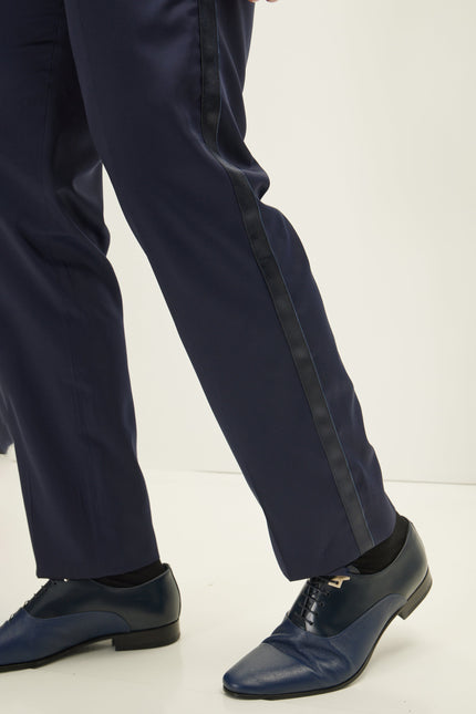 Men's Striped Tuxedo Pants - Navy Stripe | Ron Tomson