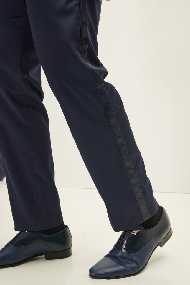 Men's Striped Tuxedo Pants - Navy Stripe | Ron Tomson