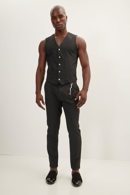 Men's Five Button Black Vest | Ron Tomson