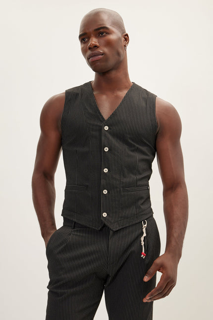 Men's Five Button Black Vest | Ron Tomson