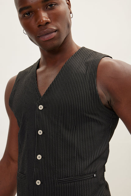 Men's Five Button Black Vest | Ron Tomson