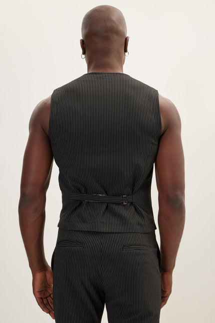 Men's Five Button Black Vest | Ron Tomson