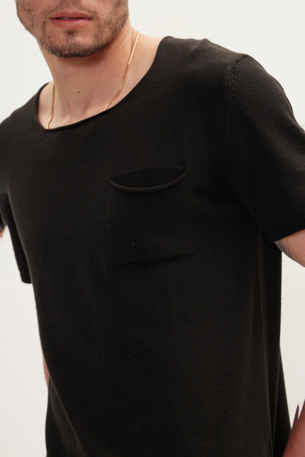 Men's Knitted Crew-Neck Tee - Black | Ron Tomson