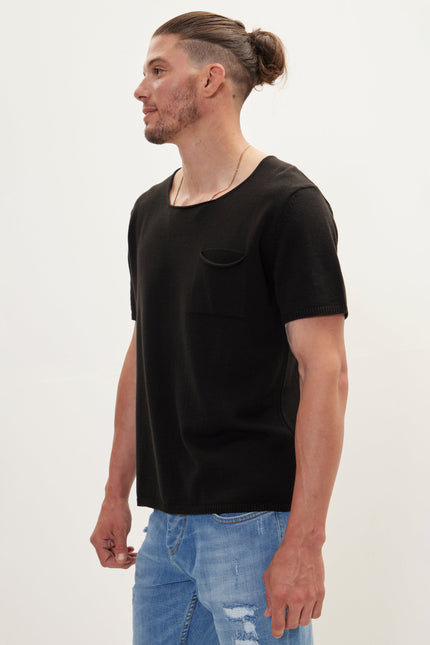 Men's Knitted Crew-Neck Tee - Black | Ron Tomson