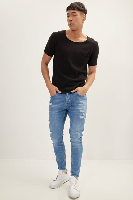 Men's Knitted Crew-Neck Tee - Black | Ron Tomson