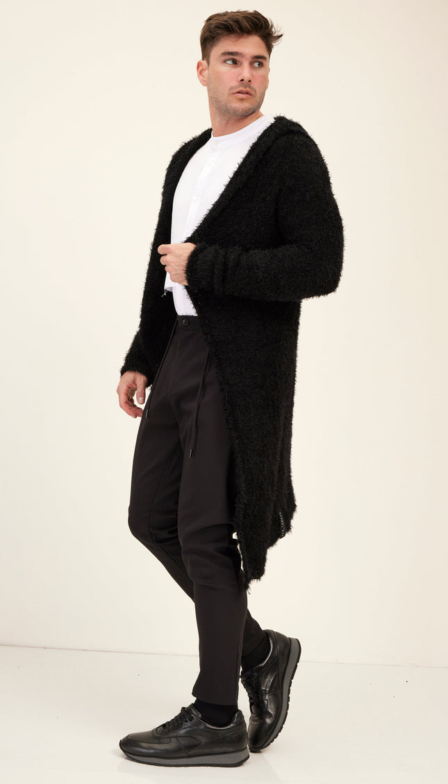 Fuzzy Long Cardigan - Black