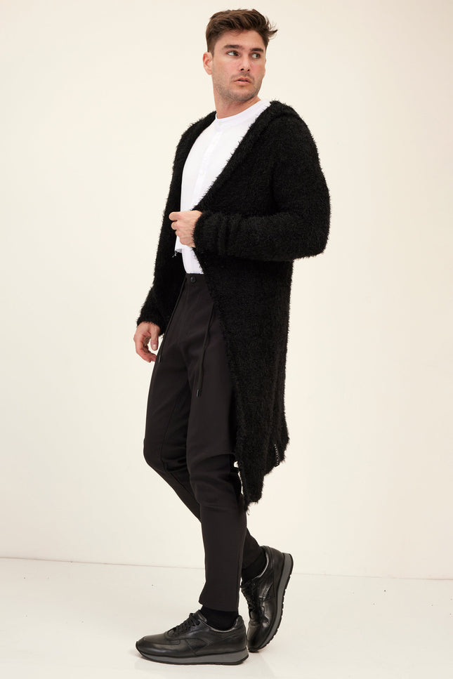 Fuzzy Long Cardigan - Black