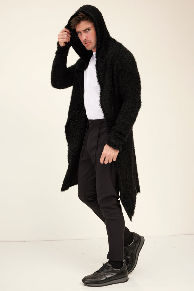 Fuzzy Long Cardigan - Black