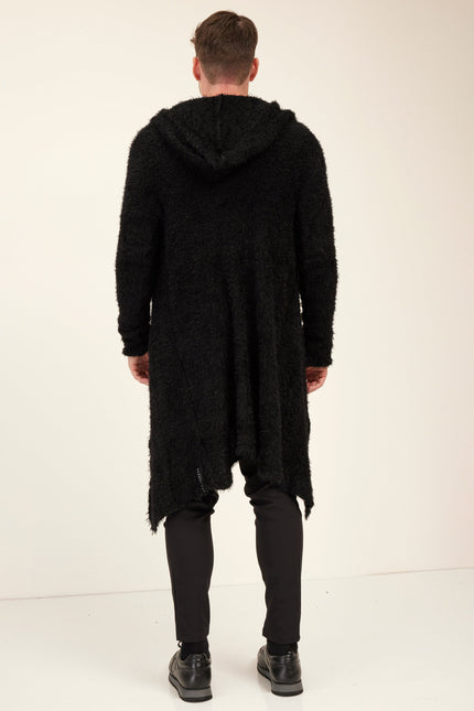 Men's Fuzzy Long Cardigan - Black | Ron Tomson