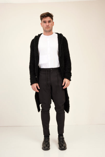 Men's Fuzzy Long Cardigan - Black | Ron Tomson