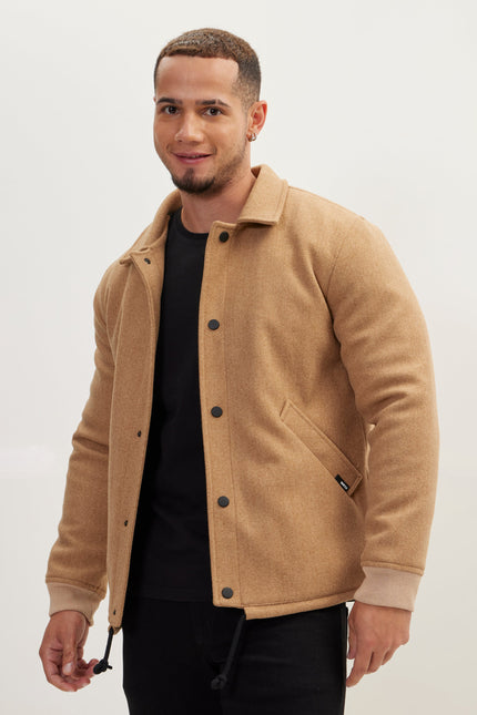Men's Snap Closure Collared Walking Jacket - Camel | Ron Tomson