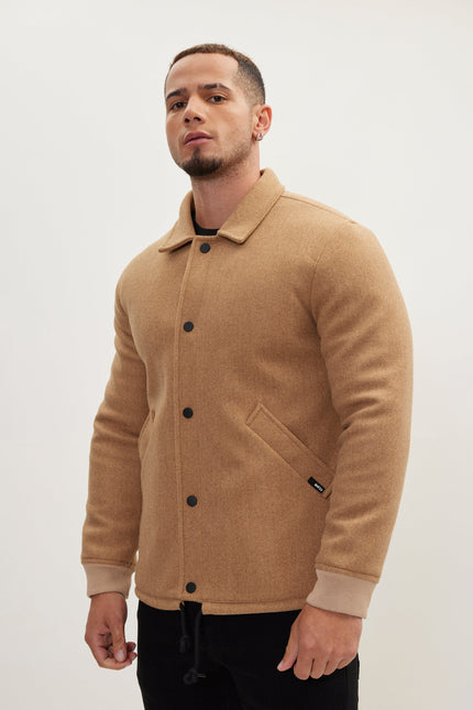 Men's Snap Closure Collared Walking Jacket - Camel | Ron Tomson