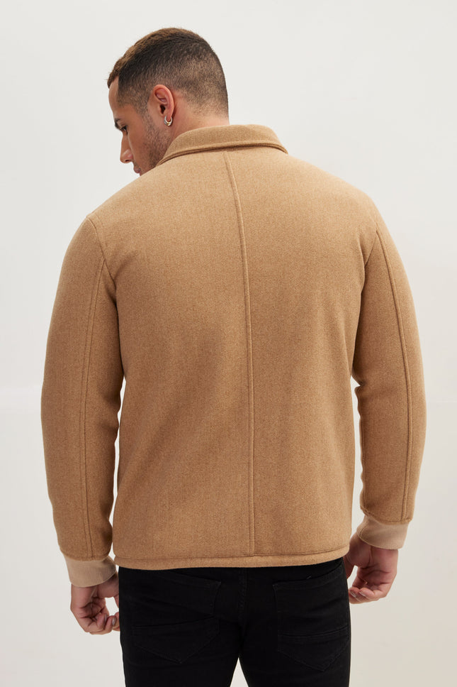 Men's Snap Closure Collared Walking Jacket - Camel | Ron Tomson