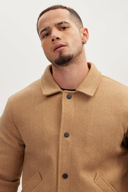Men's Snap Closure Collared Walking Jacket - Camel | Ron Tomson