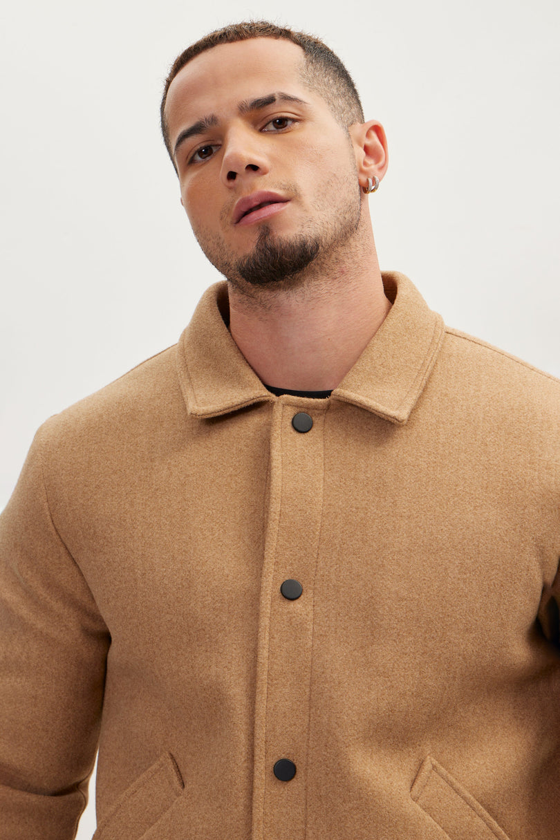 Men's Snap Closure Collared Walking Jacket - Camel | Ron Tomson