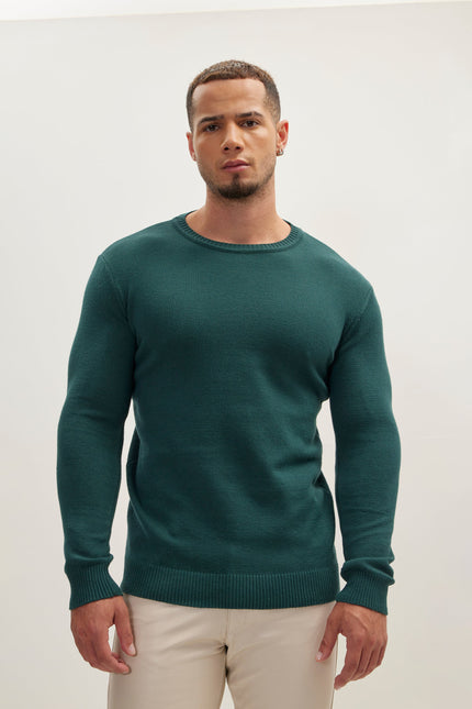 Men's Muscle Fit Crew-Neck Sweater - Green | Ron Tomson