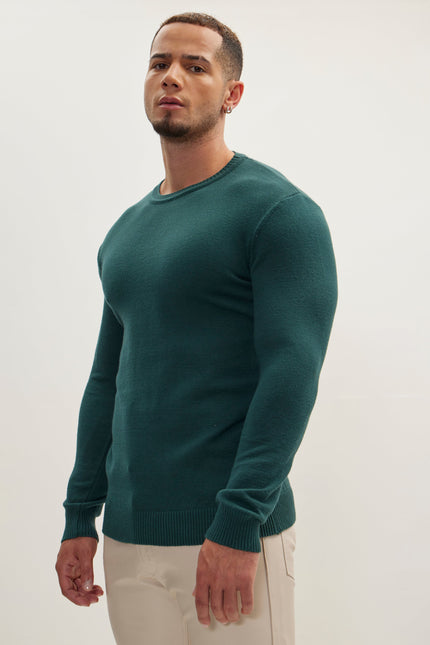 Men's Muscle Fit Crew-Neck Sweater - Green | Ron Tomson
