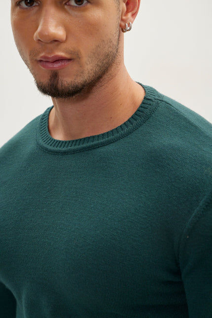 Men's Muscle Fit Crew-Neck Sweater - Green | Ron Tomson