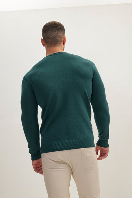 Men's Muscle Fit Crew-Neck Sweater - Green | Ron Tomson