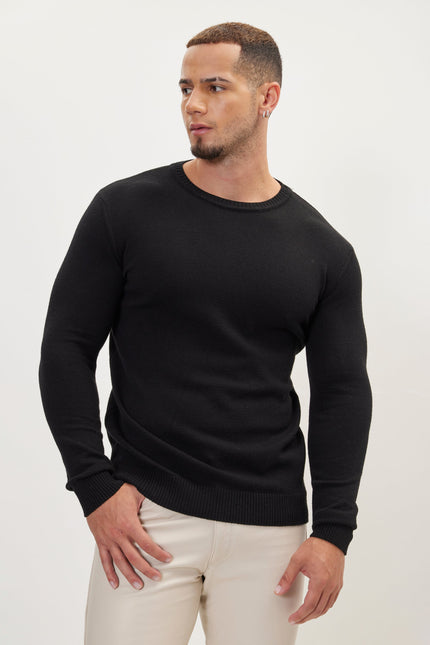Men's Viscose Crew-Neck Sweater - Black | Ron Tomson
