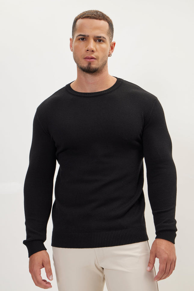 Men's Viscose Crew-Neck Sweater - Black | Ron Tomson