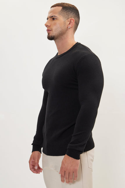 Men's Viscose Crew-Neck Sweater - Black | Ron Tomson