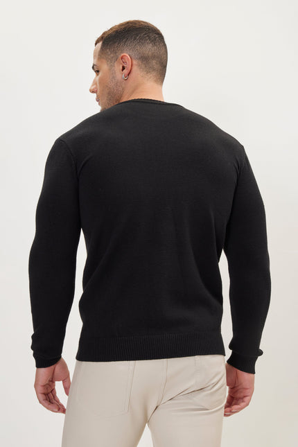 Men's Viscose Crew-Neck Sweater - Black | Ron Tomson
