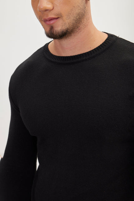 Men's Viscose Crew-Neck Sweater - Black | Ron Tomson