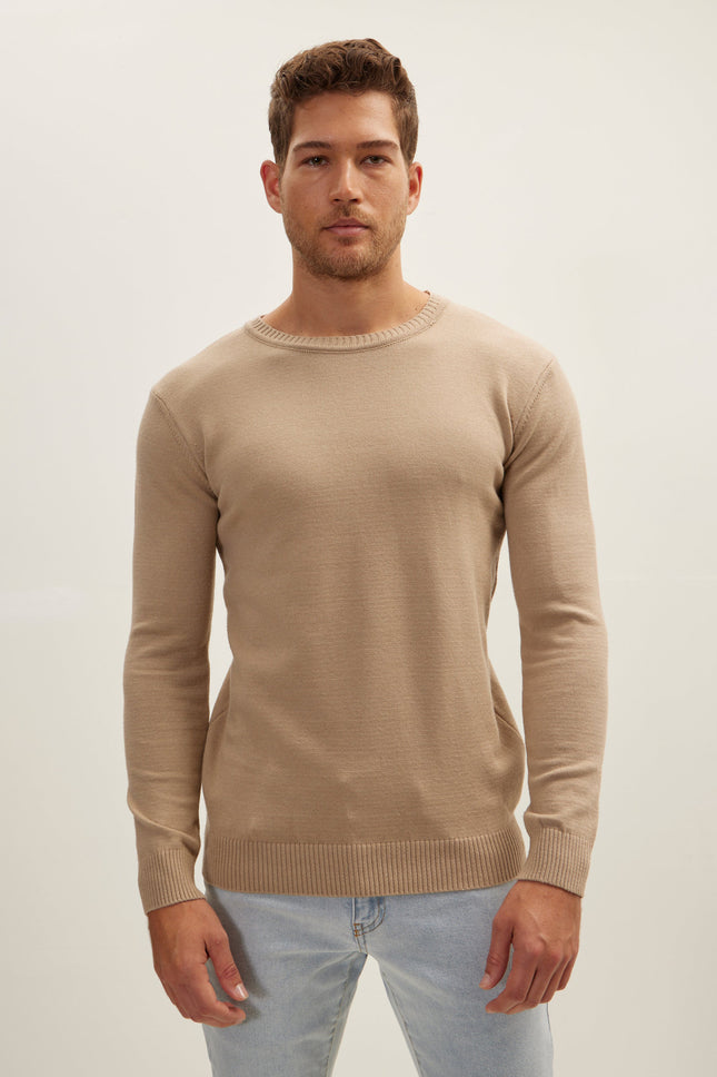 Men's Viscose Crew-Neck Sweater - Brown | Ron Tomson