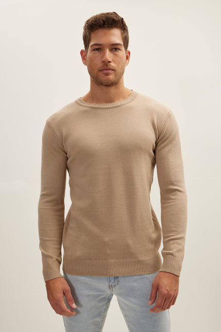 Men's Viscose Crew-Neck Sweater - Brown | Ron Tomson