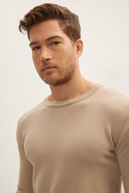 Men's Viscose Crew-Neck Sweater - Brown | Ron Tomson