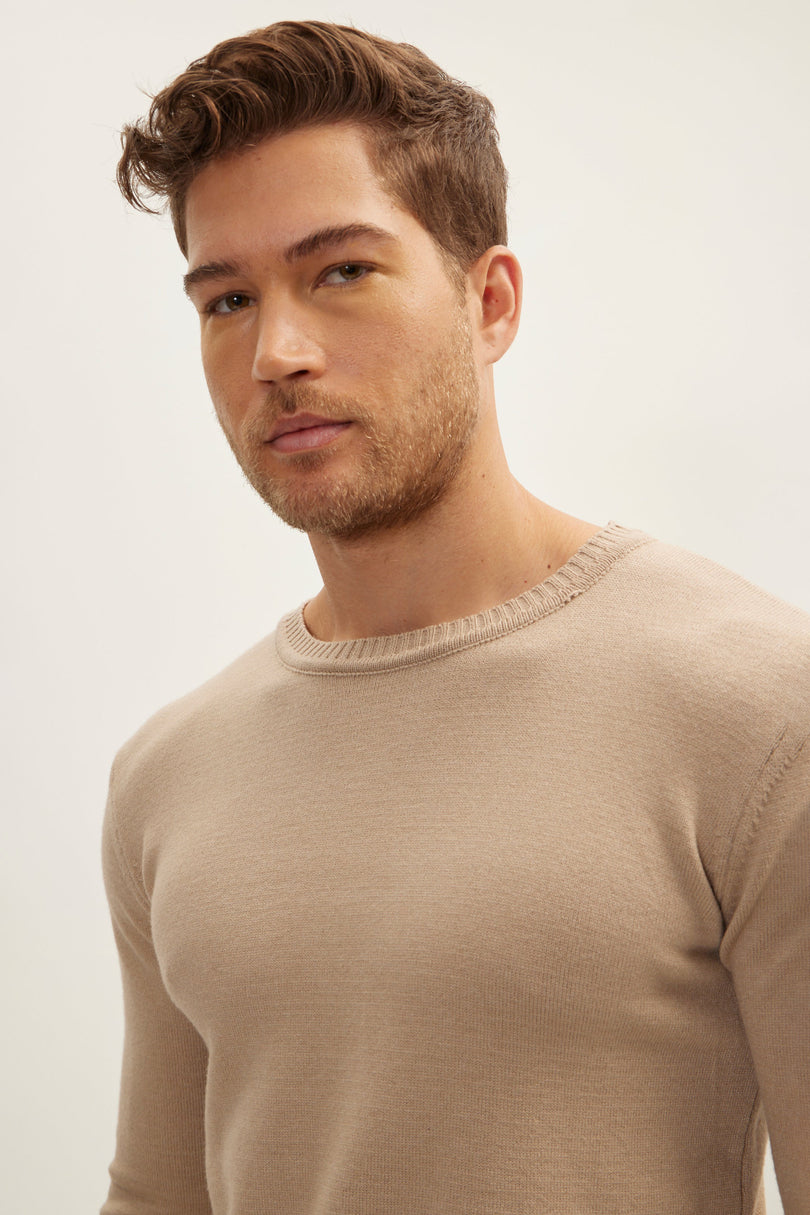 Men's Viscose Crew-Neck Sweater - Brown | Ron Tomson