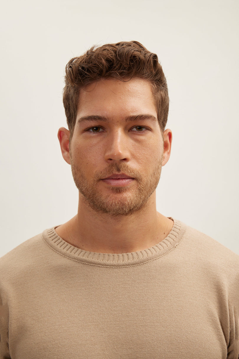 Men's Viscose Crew-Neck Sweater - Brown | Ron Tomson