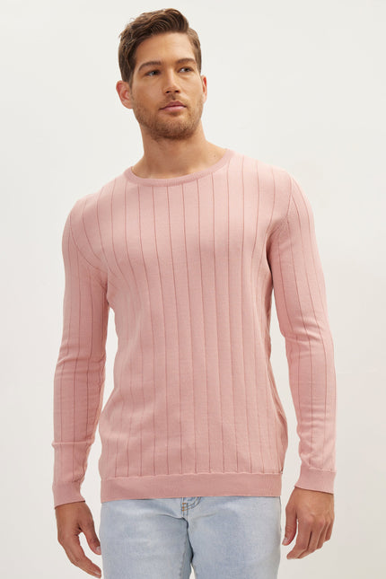 Men's Slip Stitch Crew-Neck Sweater - Rose | Ron Tomson