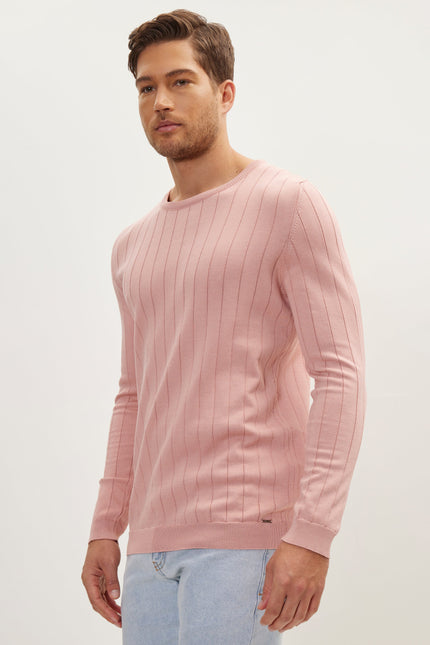 Men's Slip Stitch Crew-Neck Sweater - Rose | Ron Tomson