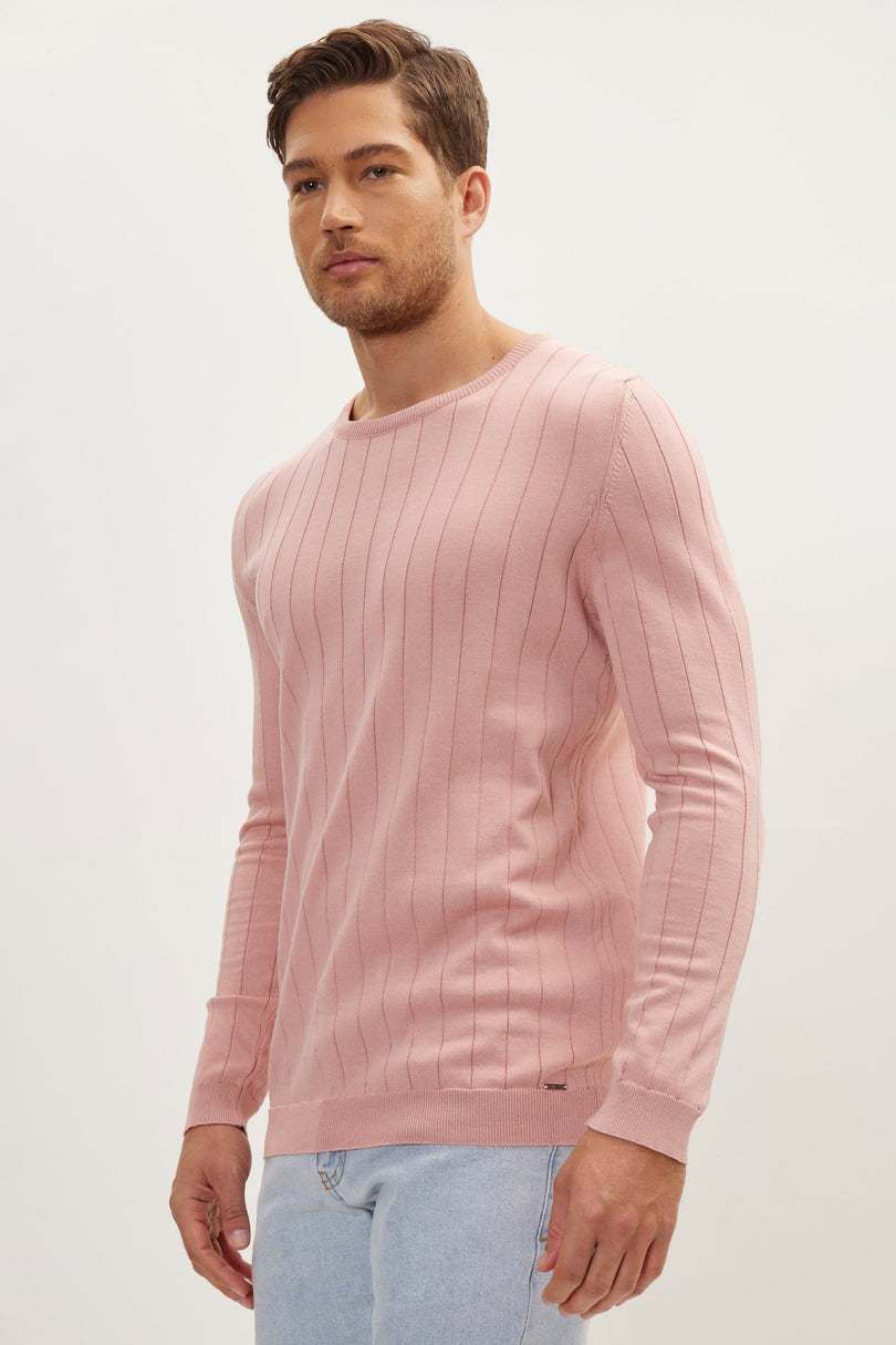 Men's Slip Stitch Crew-Neck Sweater - Rose | Ron Tomson