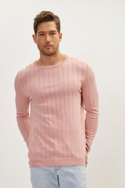 Men's Slip Stitch Crew-Neck Sweater - Rose | Ron Tomson