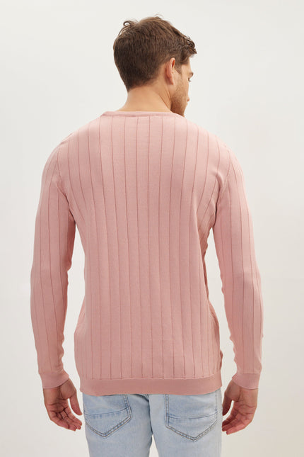 Men's Slip Stitch Crew-Neck Sweater - Rose | Ron Tomson