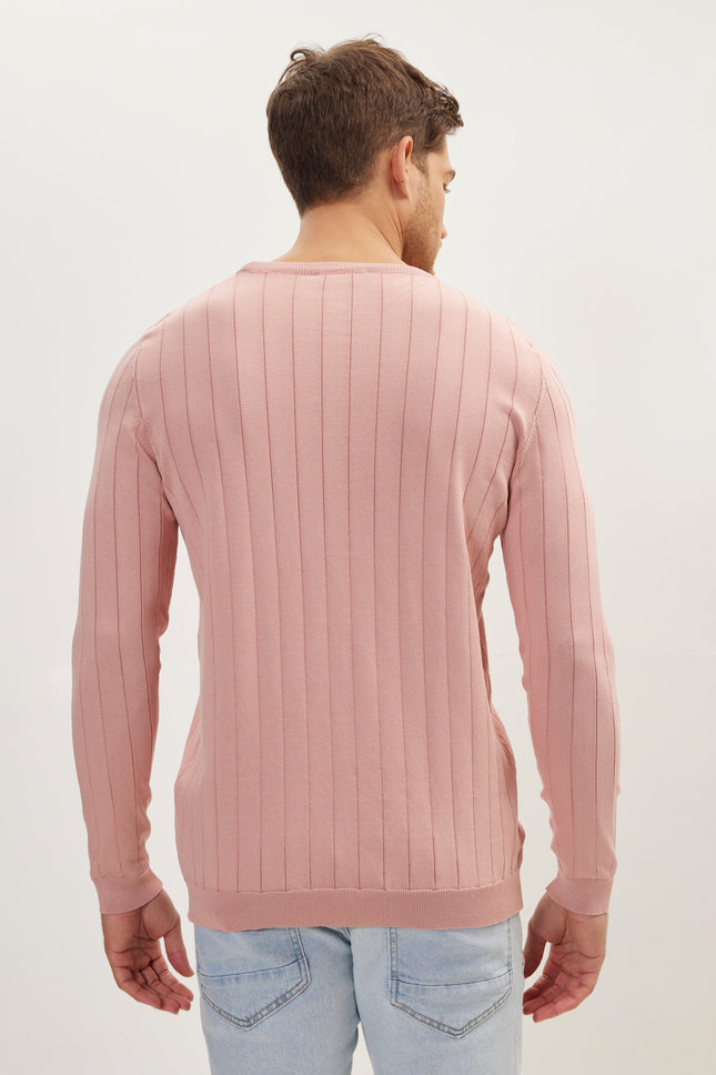 Men's Slip Stitch Crew-Neck Sweater - Rose | Ron Tomson